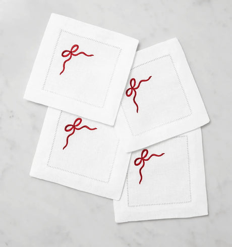 Regalo Cocktail Napkins by Sferra Linens in White/Red at Fig Linens and Home - 2