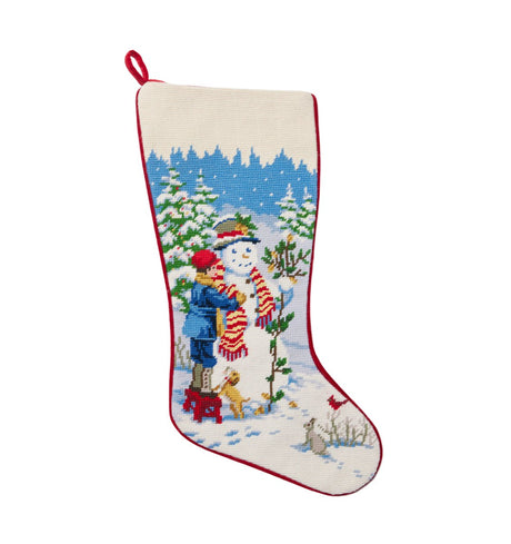 Snowman Boy Stocking in Red Sferra Linens - Holiday Stockings at Fig Linens and Home