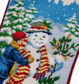Holiday Stocking Needlepoint Detail - Snowman Boy Stocking in Red by Sferra Linens at Fig Linens and Home