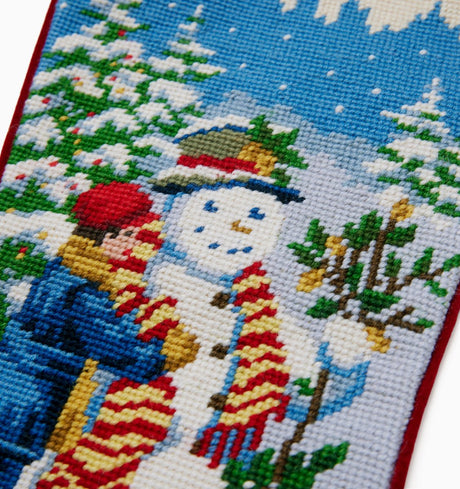 Holiday Stocking Needlepoint Detail - Snowman Boy Stocking in Red by Sferra Linens at Fig Linens and Home