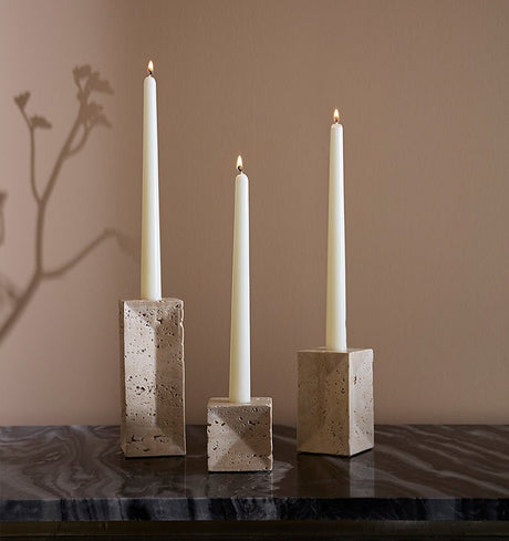 Travertino Beige Candle Holders Set by Sferra Linens - Lifestyle at Fig Linens and Home
