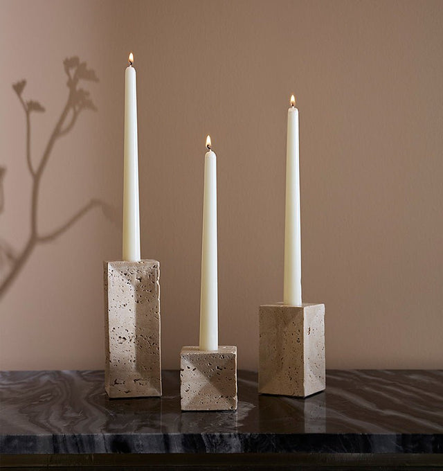 Travertino Beige Candle Holders Set by Sferra Linens - Lifestyle at Fig Linens and Home
