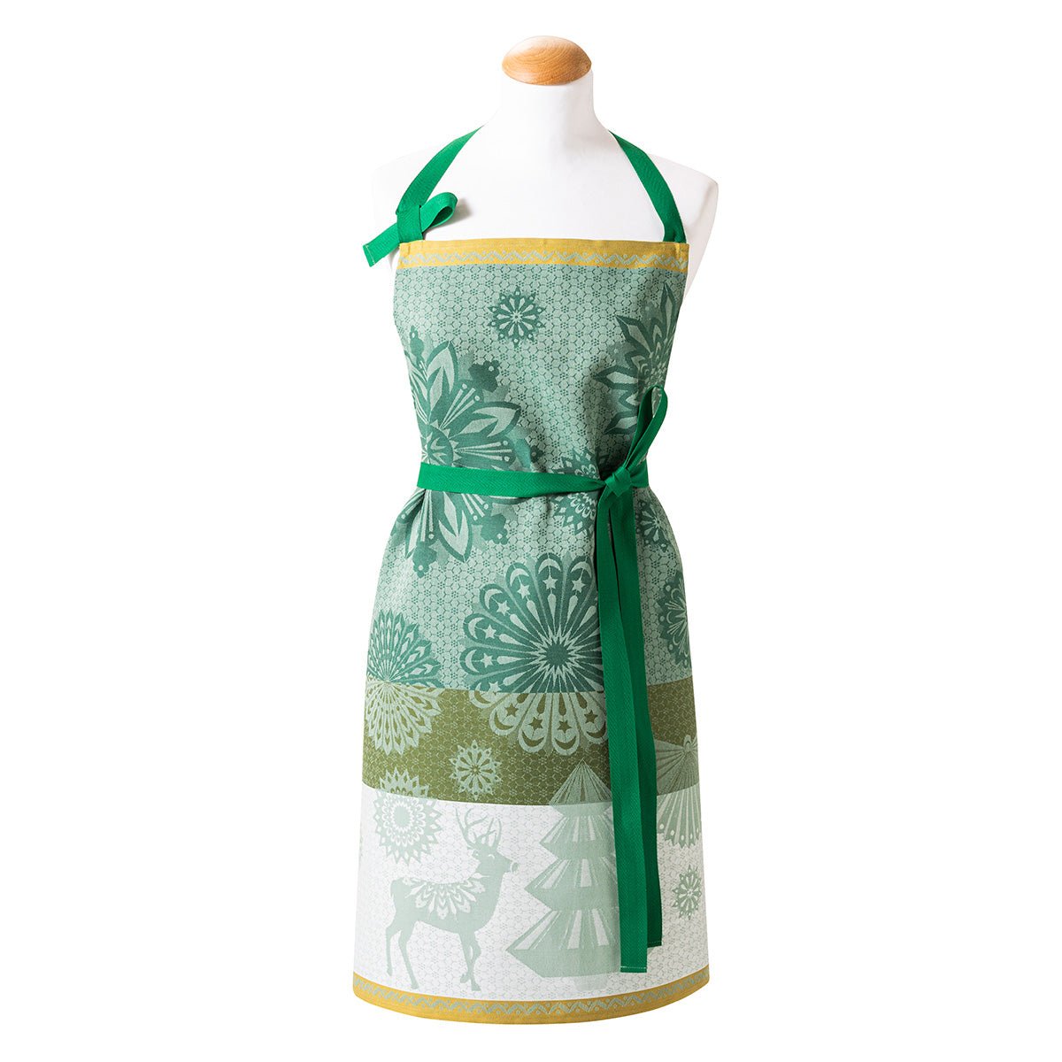 lumière d&#39;étoiles green apron | Le Jacquard Francais Christmas Apron at Fig Linens and Home