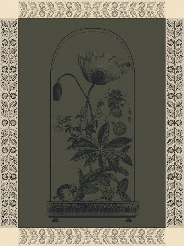 Curiosites Florales Green Tea Towel by Le Jacquard Français at Fig Linens and Home