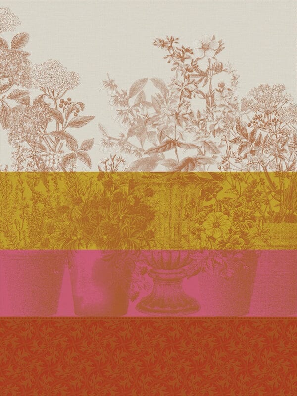 Floraison rayé pink tea towel by Le Jacquard Français at Fig Linens and Home