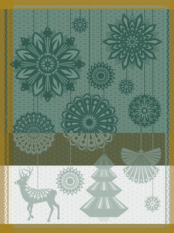 Lumières d'étoiles Green Holiday Tea Towel by Le Jacquard Francais at Fig Linens and Home