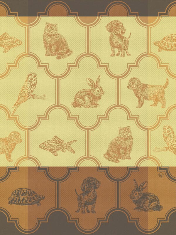 Nos acolytes orange tea towel by Le Jacquard Francais at Fig Linens and Home
