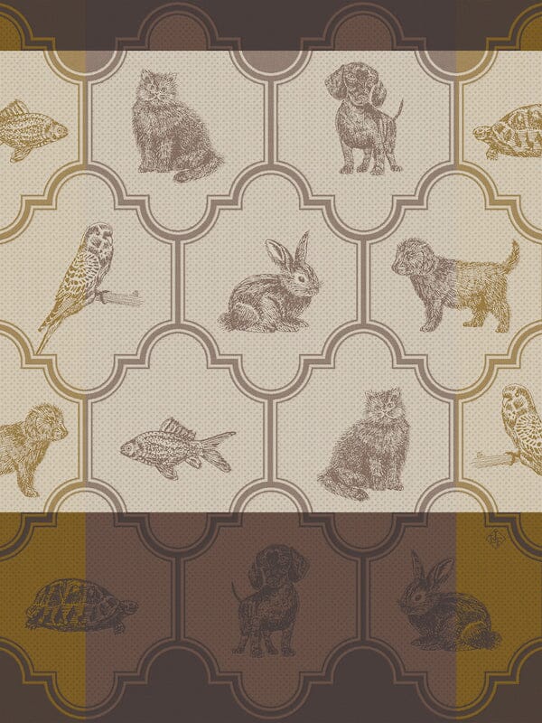 Nos acolytes brown tea towel by Le Jacquard Francais at Fig Linens and Home