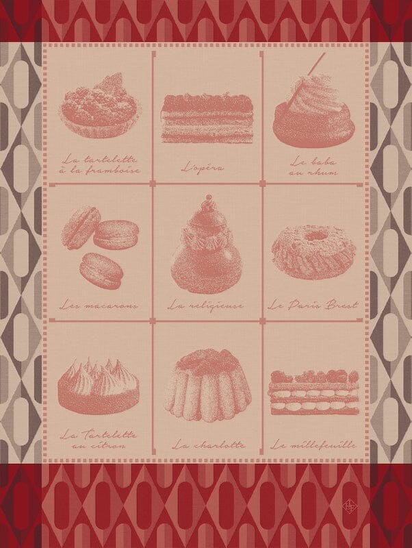 Pâtisseries Françaises Pink Tea Towel by Le Jacquard Francais at Fig Linens and Home
