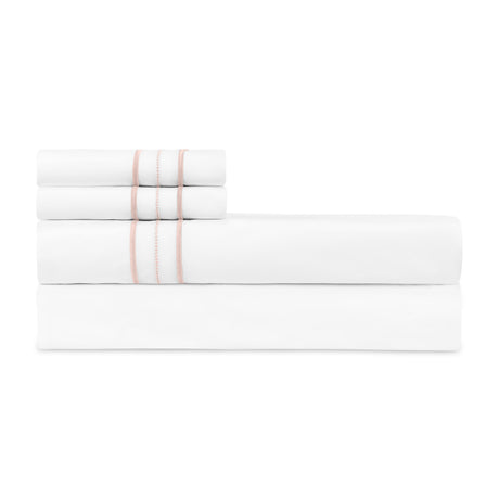 Triad Flat Sheet and Pillowcases in White and Light Pink - Home Treasures at Fig Linens and Home