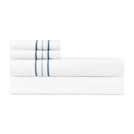 Triad Flat Sheet and Pillowcases in White and Slate Blue - Home Treasures at Fig Linens and Home