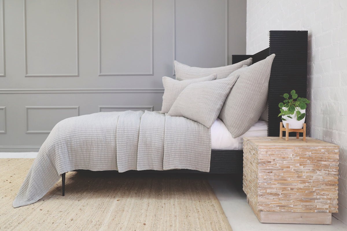 Vancouver Grey Coverlet shown with Shams - Pom Pom at Home Bedding in soft soft cotton