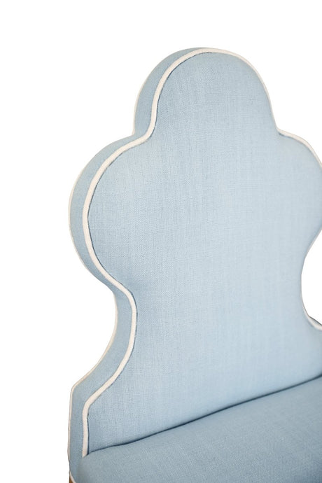 Adelaide Light Blue Dining Chair by Worlds Away | Fig Linens and Home - Clover-Leaf Back Detail View