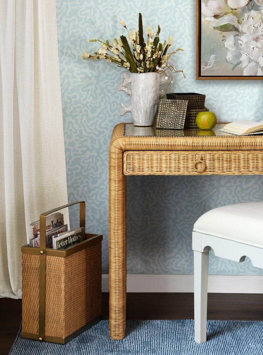 Adrien Rattan Desk by Worlds Away | Lifestyle of Home Office Decor at Fig Linens and Home 2