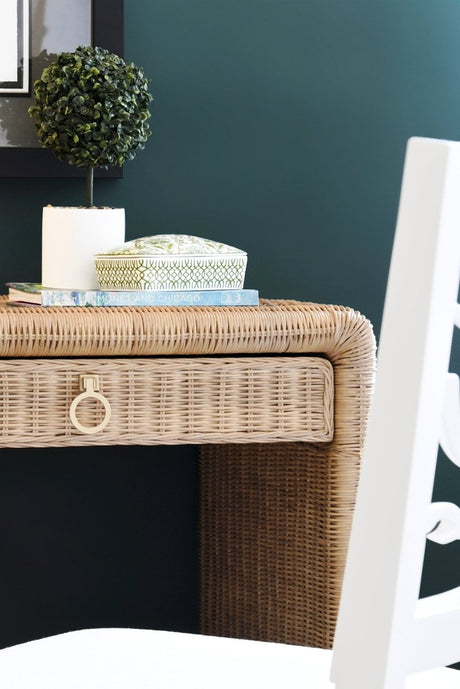 Adrien Rattan Desk by Worlds Away | Lifestyle of Home Office Decor at Fig Linens and Home 5