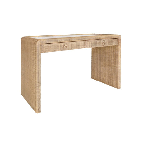 Rattan Desk | Worlds Away Adrien Table Angle View at Fig Linens and Home 1