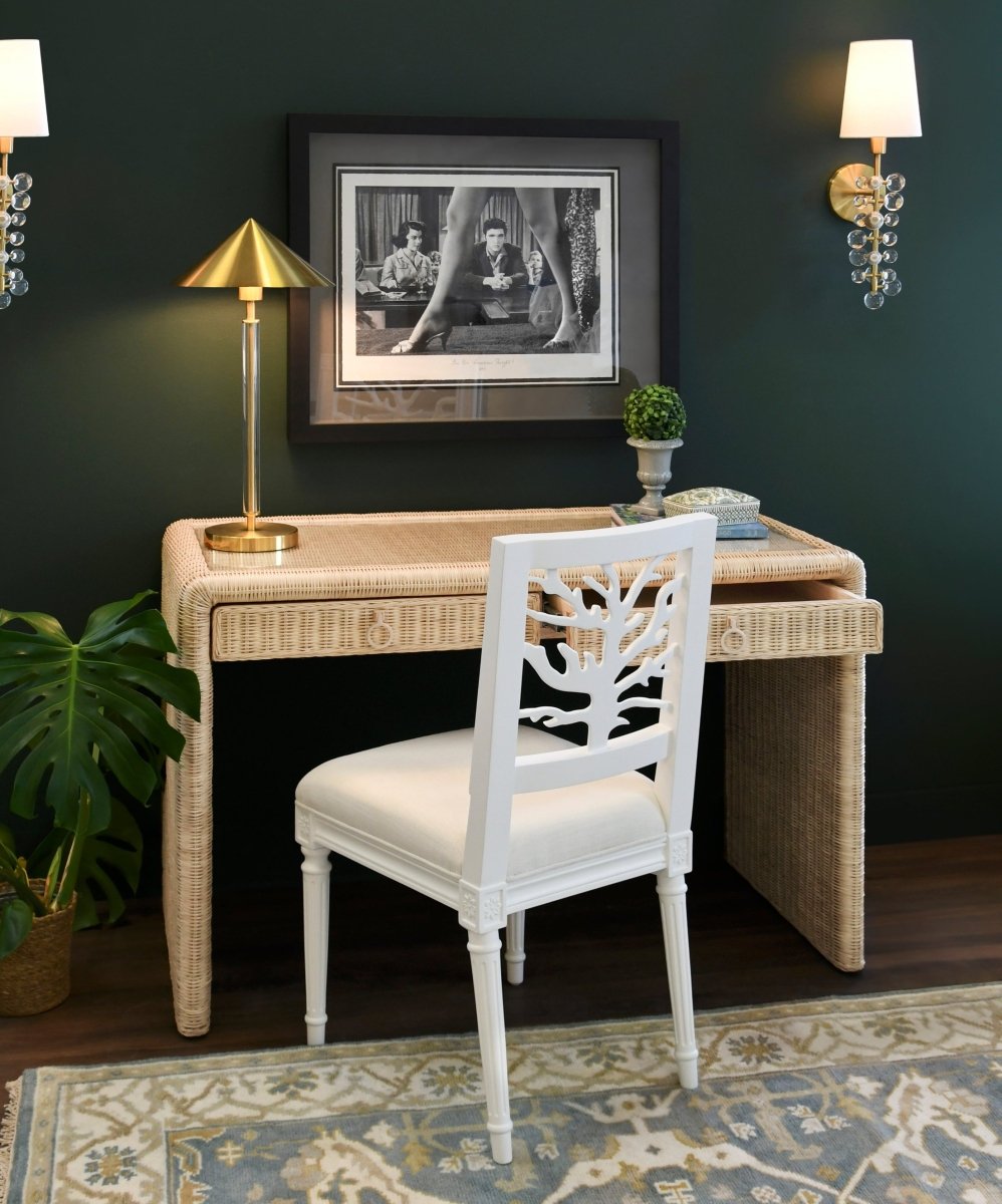 Adrien Rattan Desk by Worlds Away | Lifestyle of Home Office Decor at Fig Linens and Home 4