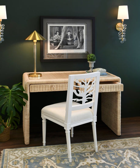Adrien Rattan Desk by Worlds Away | Lifestyle of Home Office Decor at Fig Linens and Home 4