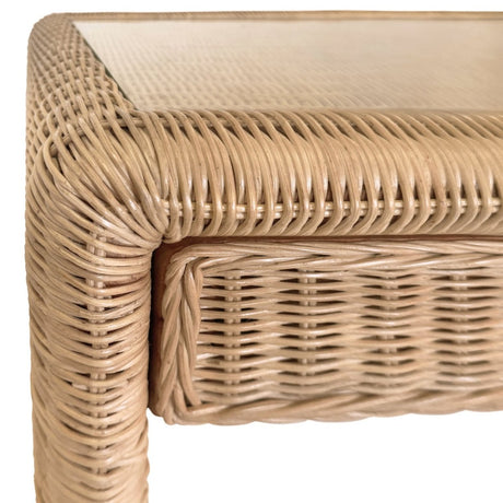 Rattan Desk Waterfall Edge View - Worlds Away Adrien 2-Drawer Desk at Fig Linens and Home 1