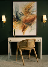 Aero Cerused Oak Cane Back Dining Chair by Worlds Away - Lifestyle Photo at Desk