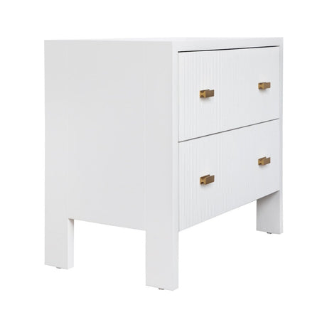 Worlds Away Andre Two Drawer Side Table in Matte White Lacquer - Angle View at Fig Linens and Home