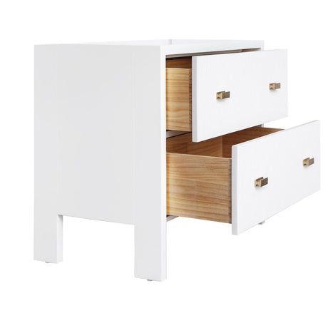 Worlds Away Andre Two Drawer Side Table in Matte White Lacquer - Drawers Open at Fig Linens and Home