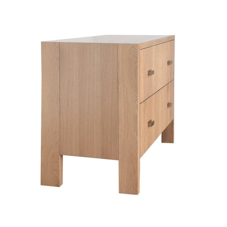 Worlds Away Andre Two Drawer Side Table in Natural Oak - Angle View of Modern Classic