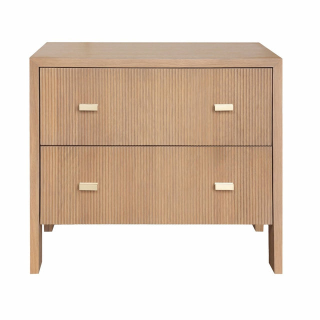 Worlds Away Andre Two Drawer Side Table in Natural Oak - Front View of Modern Classic