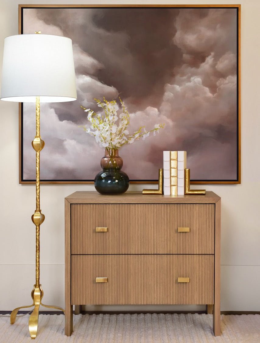 Worlds Away Andre Two Drawer Side Table in Natural Oak - Lifestyle View of Modern Classic 2