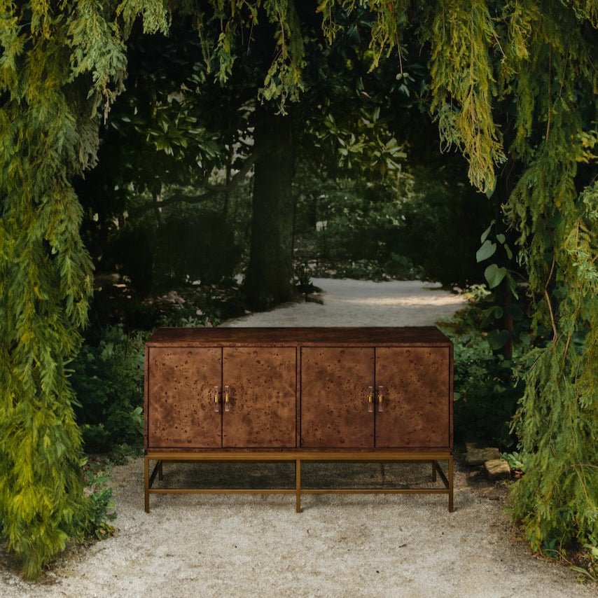 Ariel Dark Burlwood Buffet Cabinet with 4 Doors by Worlds Away at Fig Linens and Home - Lifestyle 2