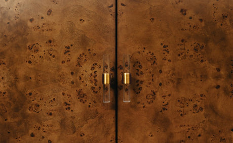 Ariel Dark Burlwood Buffet Cabinet with 4 Doors by Worlds Away - Detail of Burlwood View