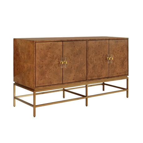 Ariel Dark Burlwood Buffet Cabinet with 4 Doors by Worlds Away - Angle of Cabinet View