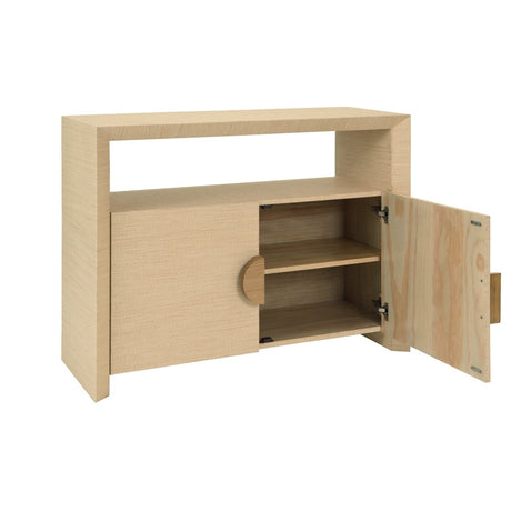 Aspen Natural Grasscloth Console Cabinet by Worlds Away at Fig Linens and Home - Open Door View