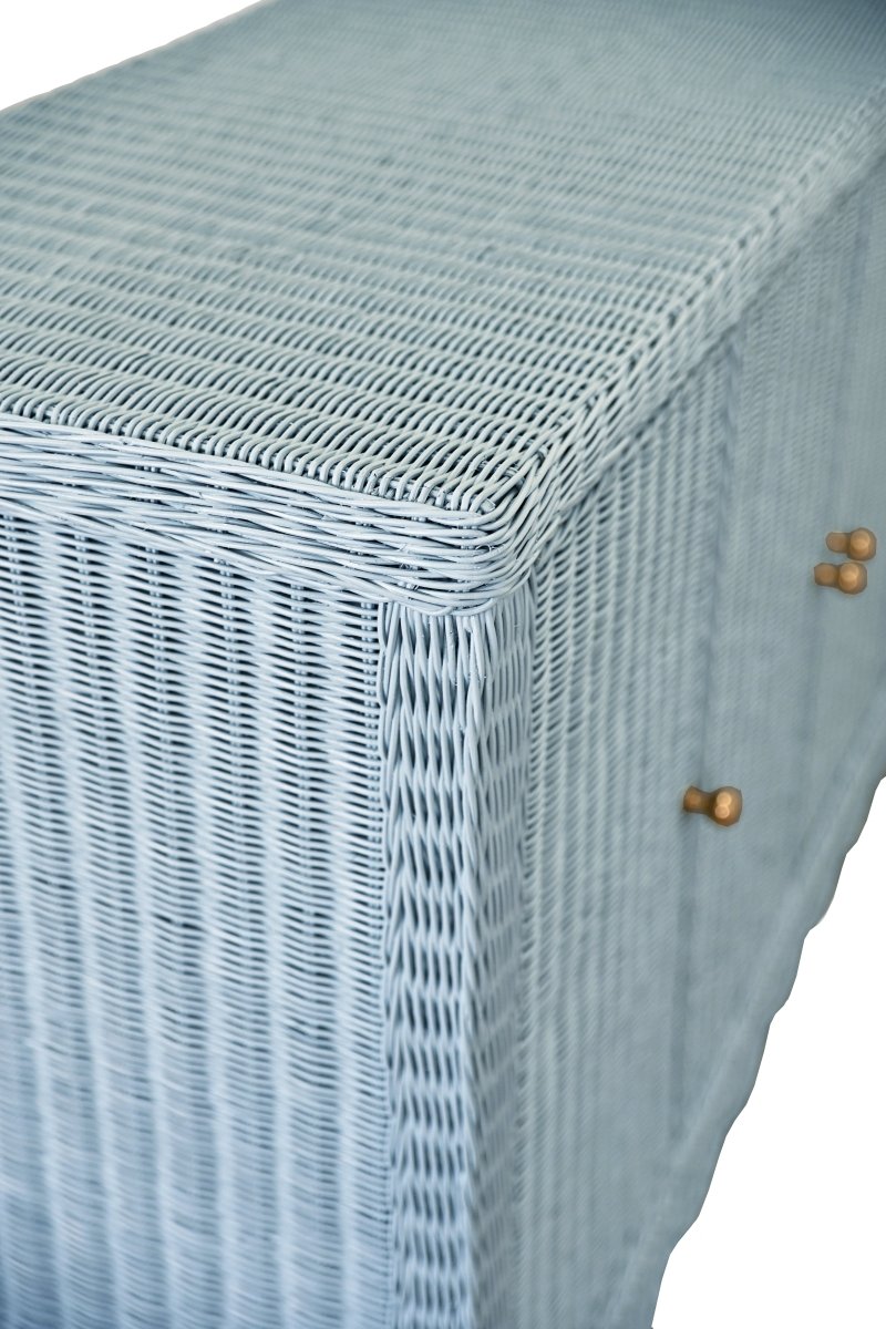 Beatrice Light Blue Buffet by Worlds Away at Fig Linens and Home - Detail of Rattan View 2