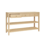 Worlds Away Briar Natural Console Table at Fig Linens and Home - Angle View with Open Drawer