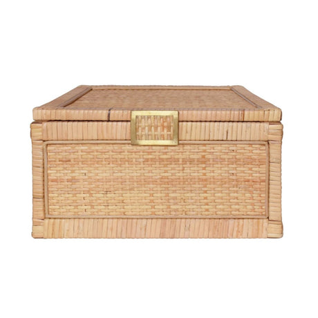 Bruno Large Woven Rattan Box Worlds Away at Fig Linens and Home - Front View
