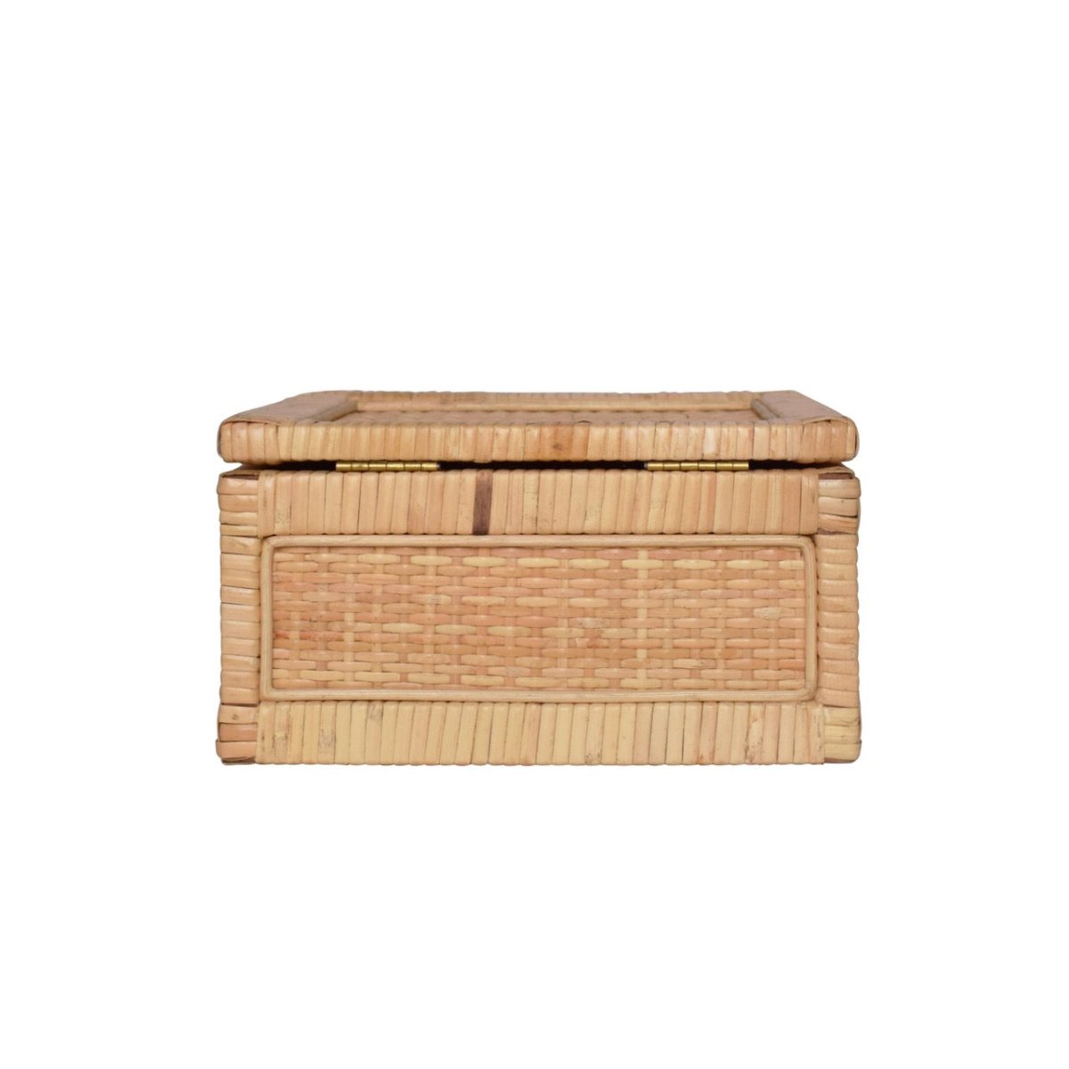 Bruno Small Woven Rattan Box Worlds Away at Fig Linens and Home - Back of Decorative Box