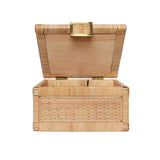 Bruno Small Woven Rattan Box Worlds Away at Fig Linens and Home - Open Lid with Brass Hardware