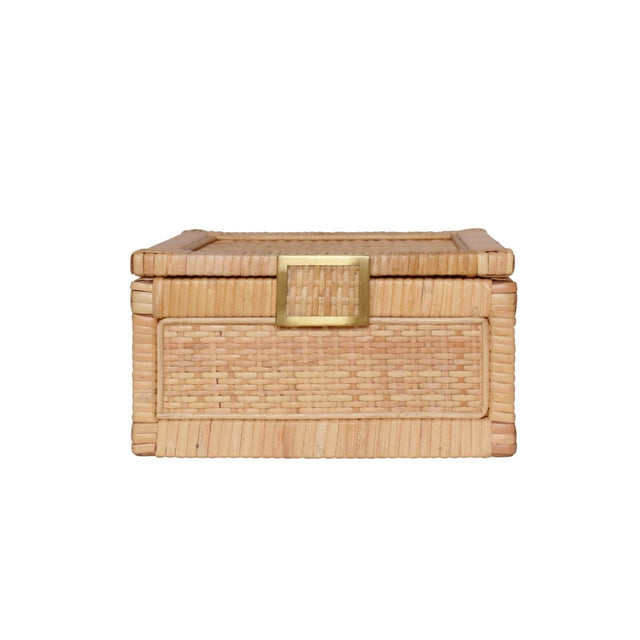 Bruno Small Woven Rattan Box Worlds Away at Fig Linens and Home - Front View