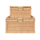 Bruno Small Woven Rattan Box Worlds Away at Fig Linens and Home - Stacked View with a Larger Box