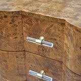 Calvin Dark Burlwood Side Table by Worlds Away - Brass and Acrylic Hardware Detail