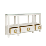 Campbell White Console Table by Worlds Away - Drawers Open View at Fig Linens and Home