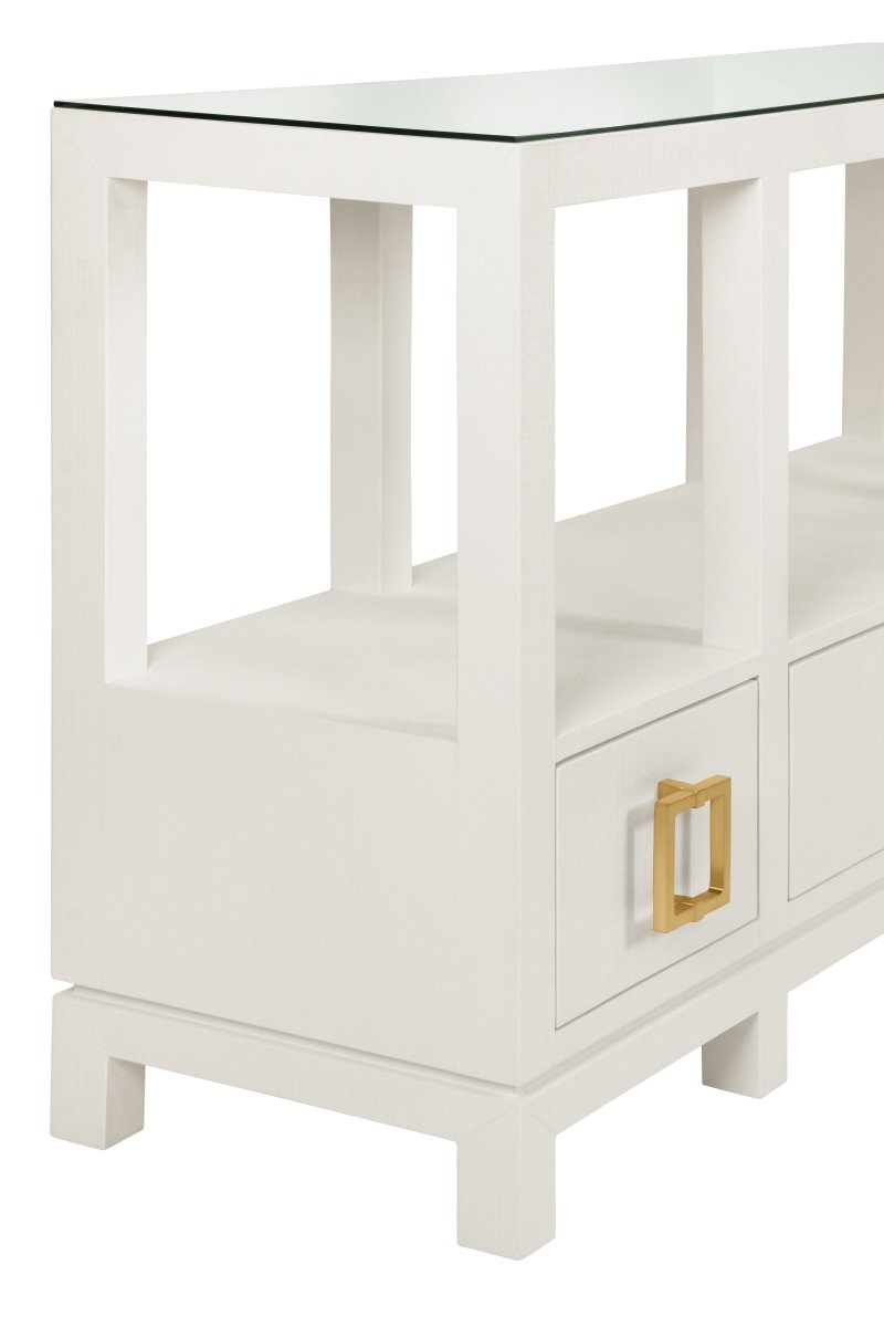 Campbell White Console Table by Worlds Away - Angle Detail View at Fig Linens and Home 2