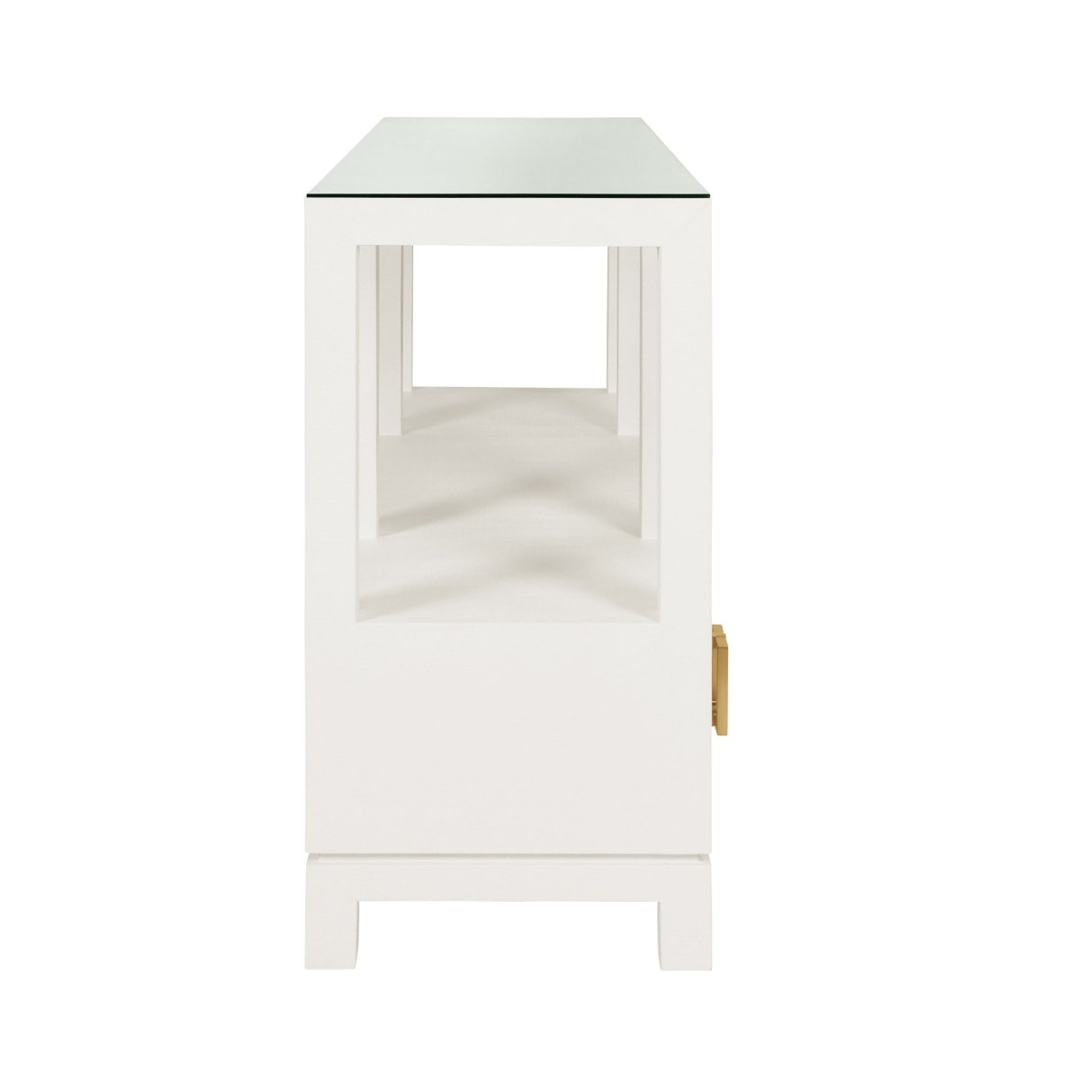 Campbell White Console Table by Worlds Away - Side View at Fig Linens and Home