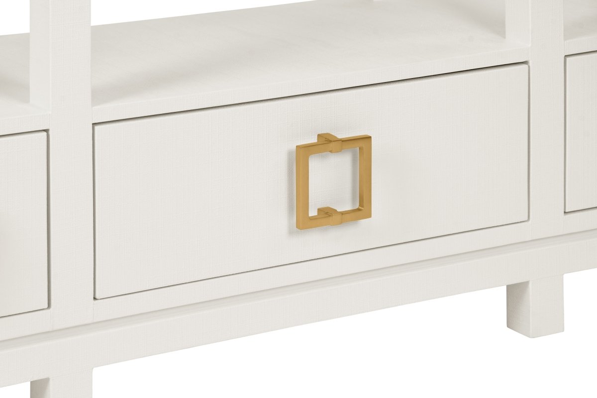 Campbell White Console Table by Worlds Away - Drawer Detail View at Fig Linens and Home 1