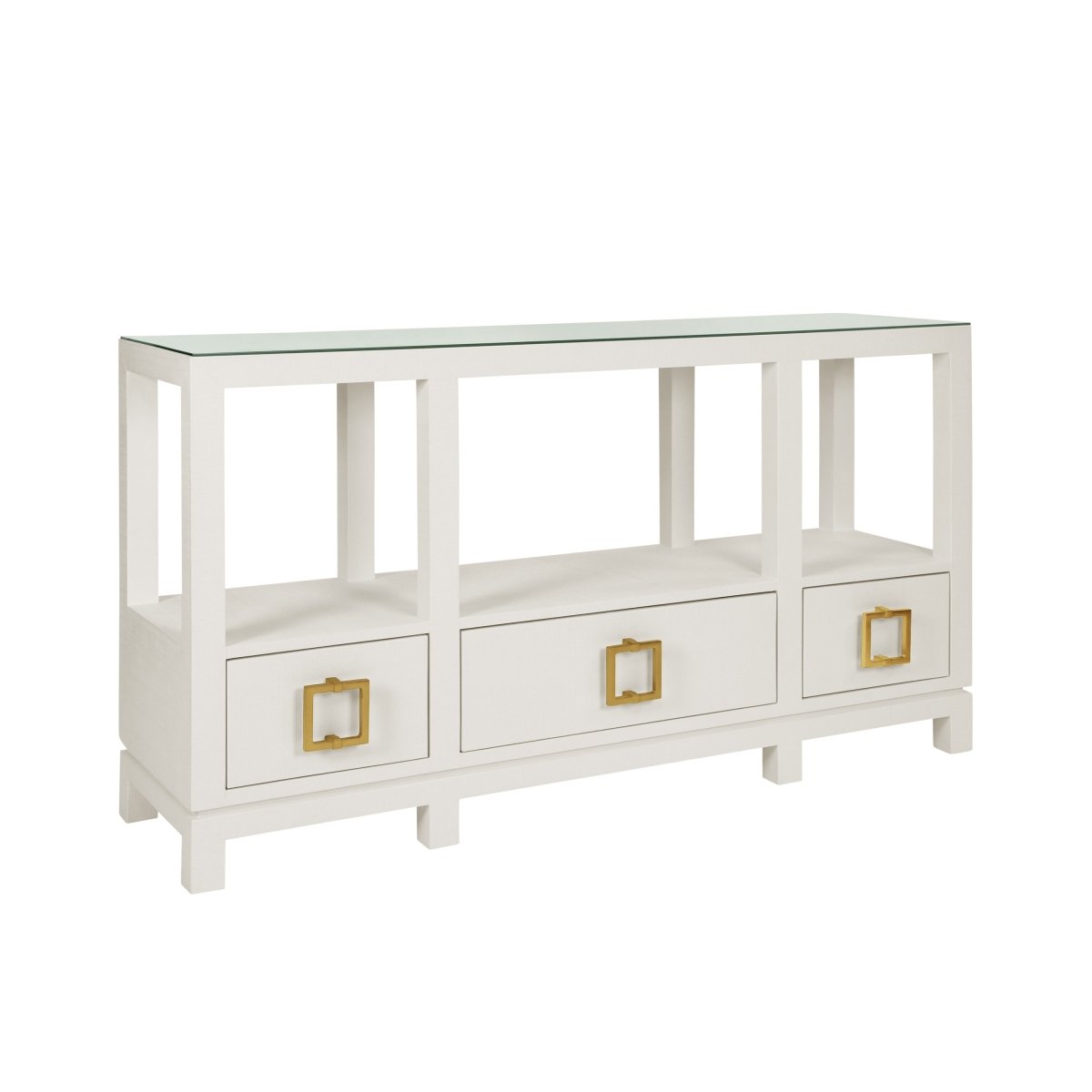 Campbell White Console Table by Worlds Away - Angle View at Fig Linens and Home