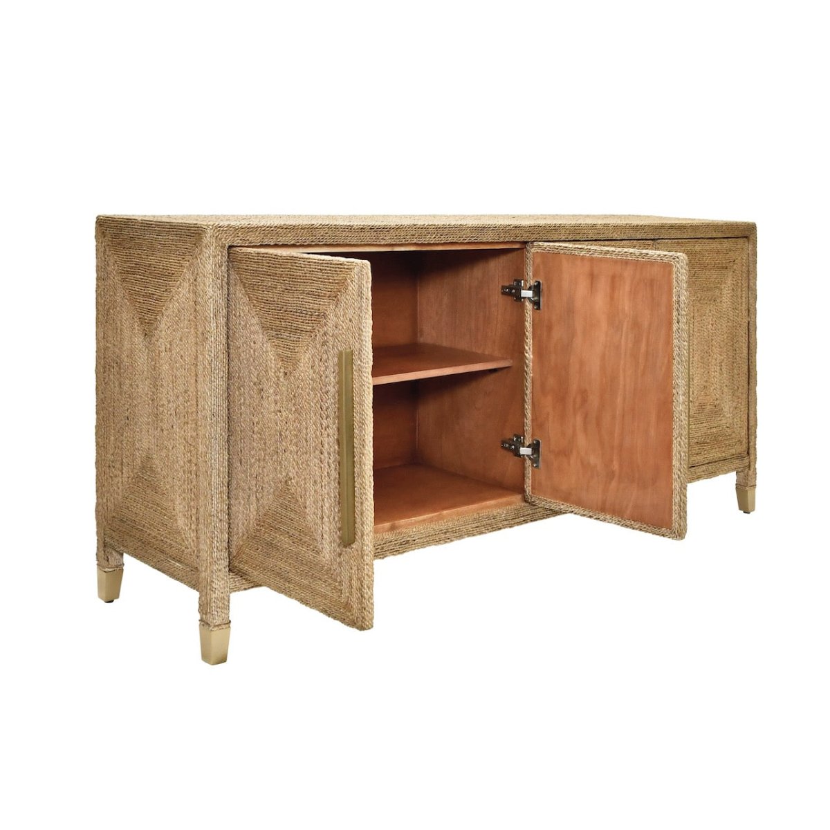 Casey Rope Buffet Cabinet | Worlds Away Dining Console at Fig Linens and Home - Doors Open View