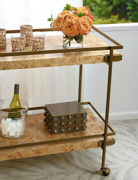 Bar Cart Lifestyle - Worlds Away Cash Burlwood Bar Cart at Fig Linens and Home 2
