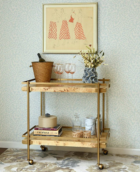Bar Cart Lifestyle - Worlds Away Cash Burlwood Bar Cart at Fig Linens and Home 1