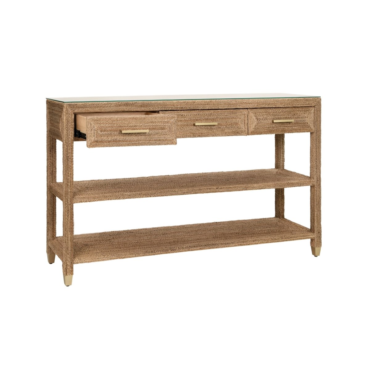Cassie Natural Rope Console Table by Worlds Away | Coastal Furniture at Fig Linens and Home - Drawer